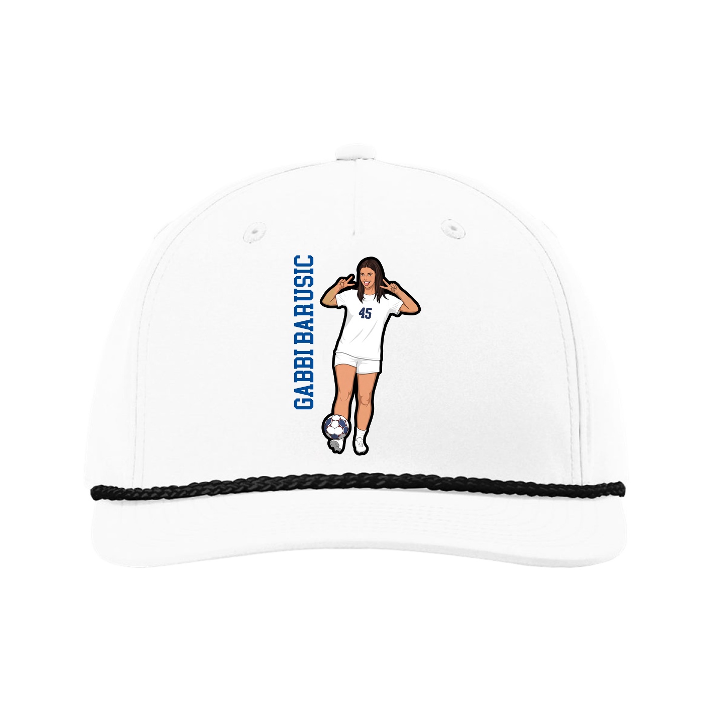 Five-Panel Classic Rope Cap — Name Vertical in White