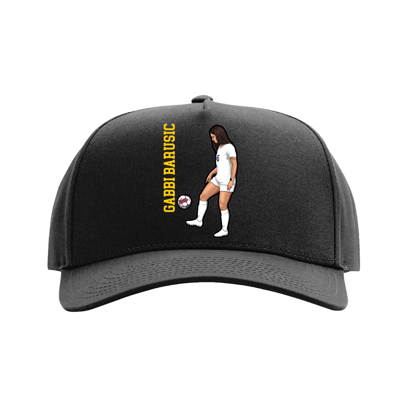 Full Fabric Five-Panel Champ Cap — Name Vertical in Black