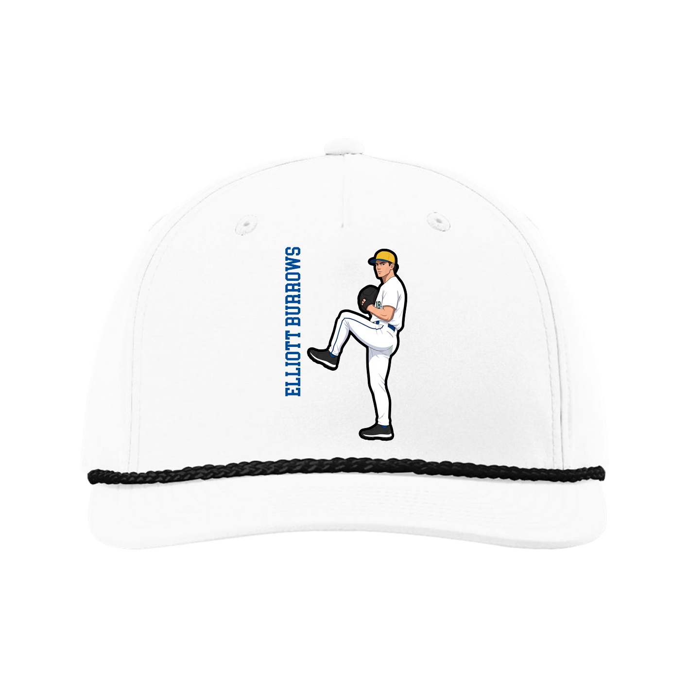Five-Panel Classic Rope Cap — Name Vertical in White