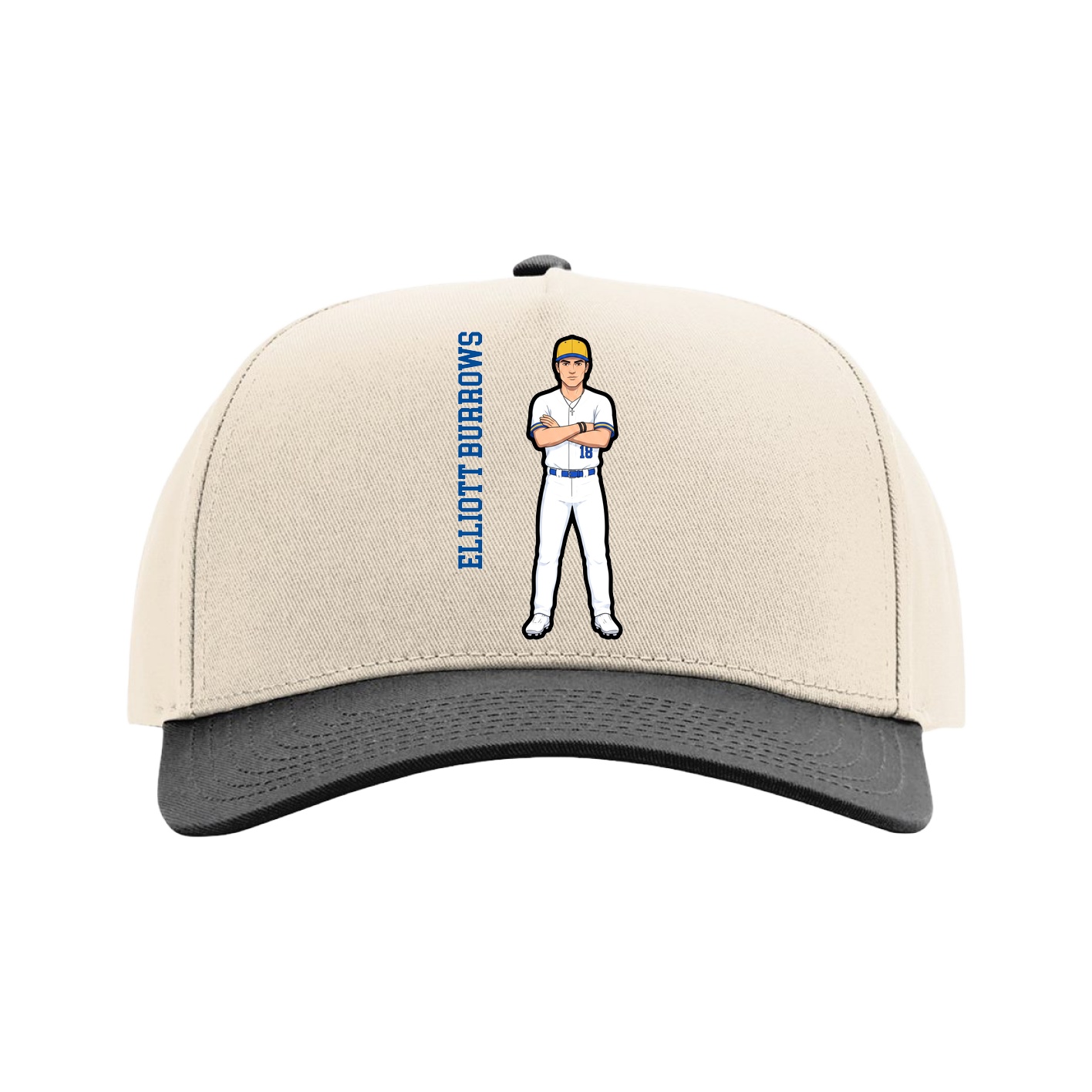 Full Fabric Five-Panel Champ Cap — Name Vertical in Cream/Black