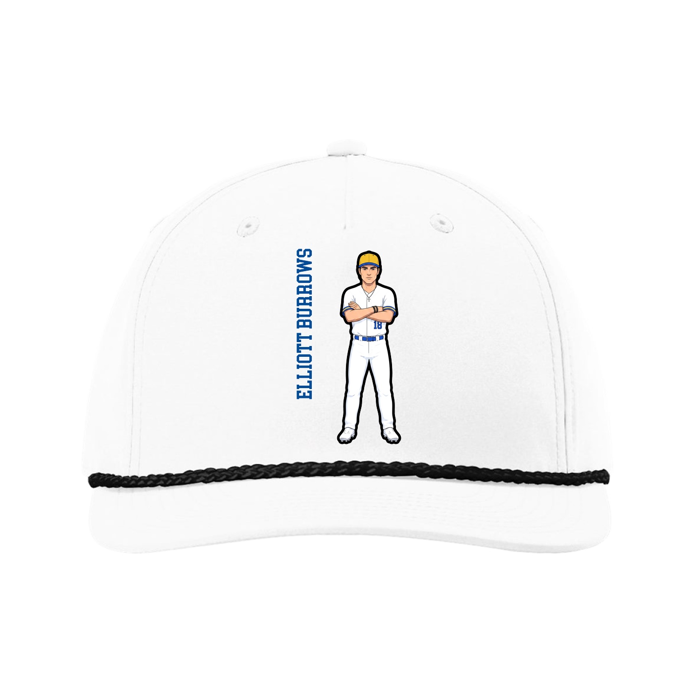 Five-Panel Classic Rope Cap — Name Vertical in White
