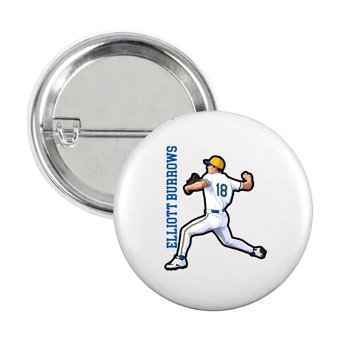 Game Day Button — Name Vertical in White