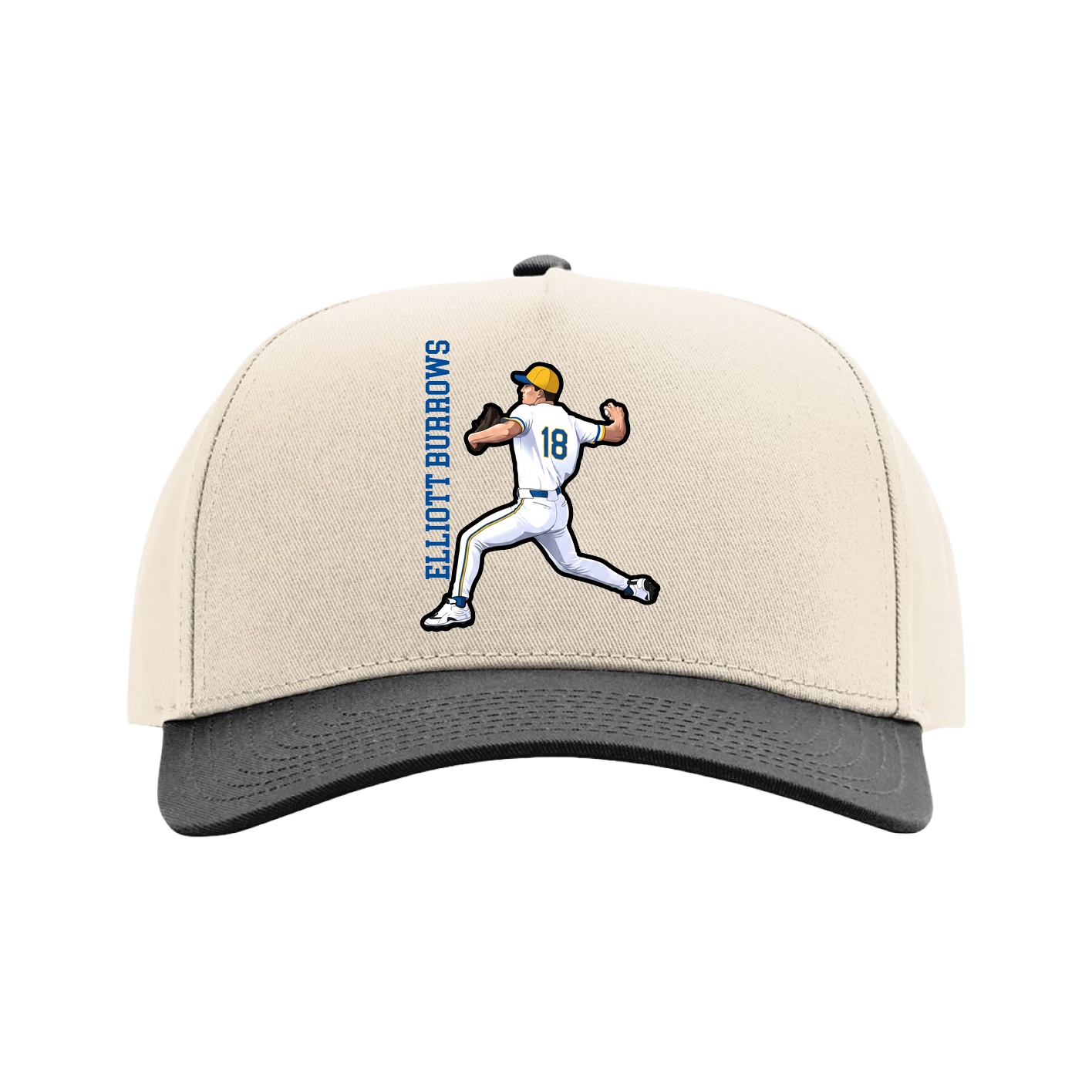 Full Fabric Five-Panel Champ Cap — Name Vertical in Cream/Black