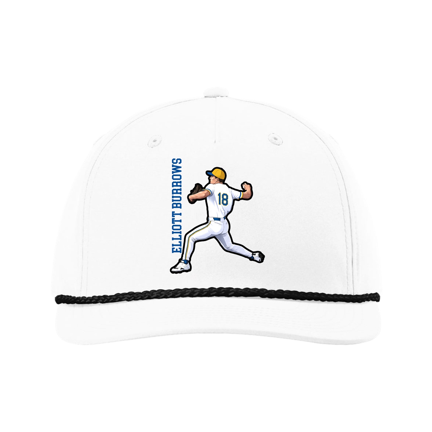 Five-Panel Classic Rope Cap — Name Vertical in White