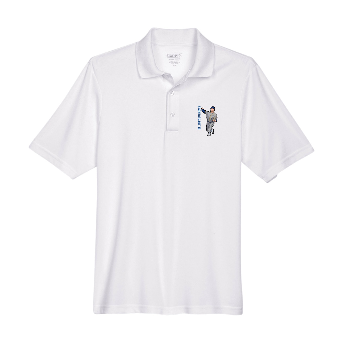 Performance Polo — Name Vertical in White