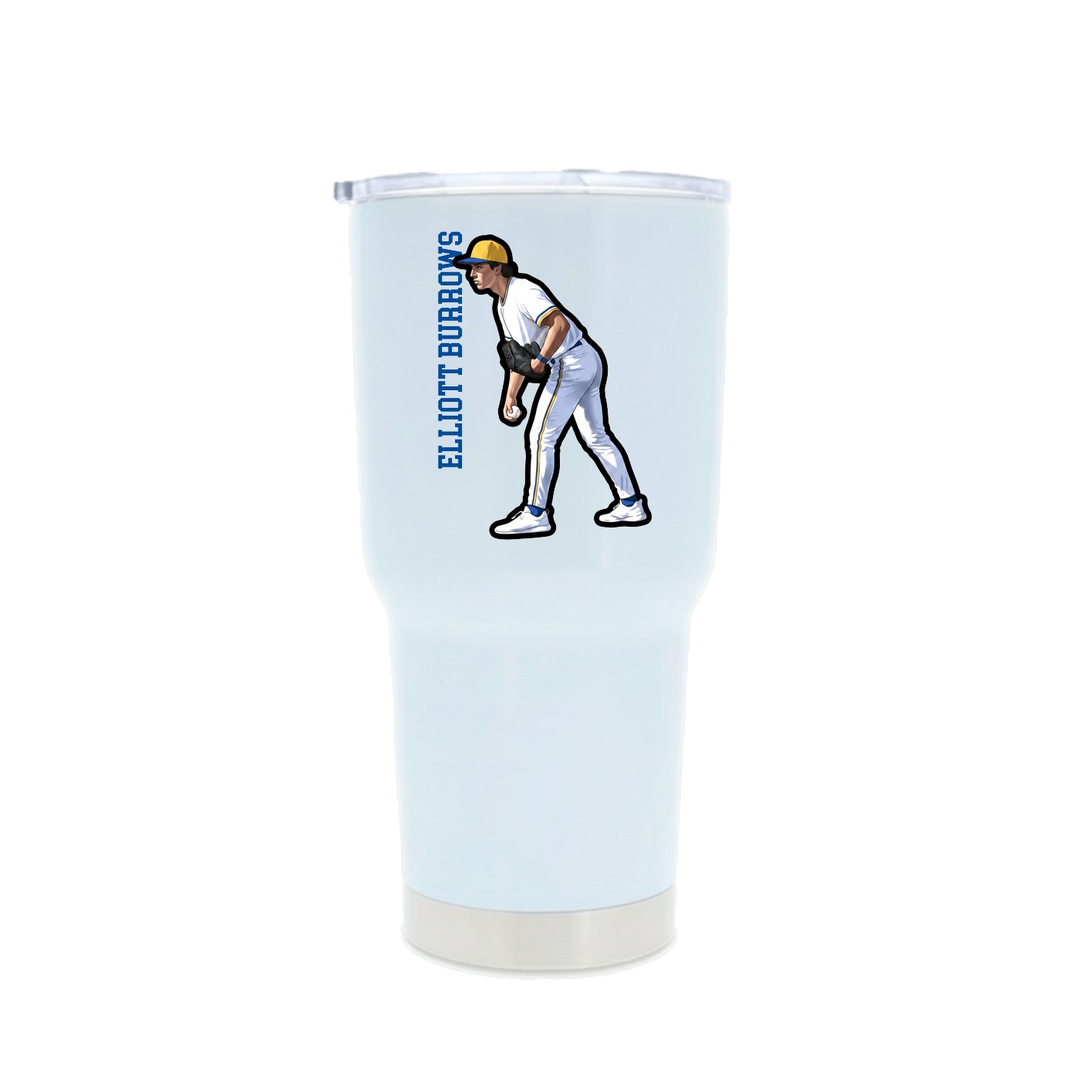 30oz Stainless Steel Tumbler — Name Vertical in White