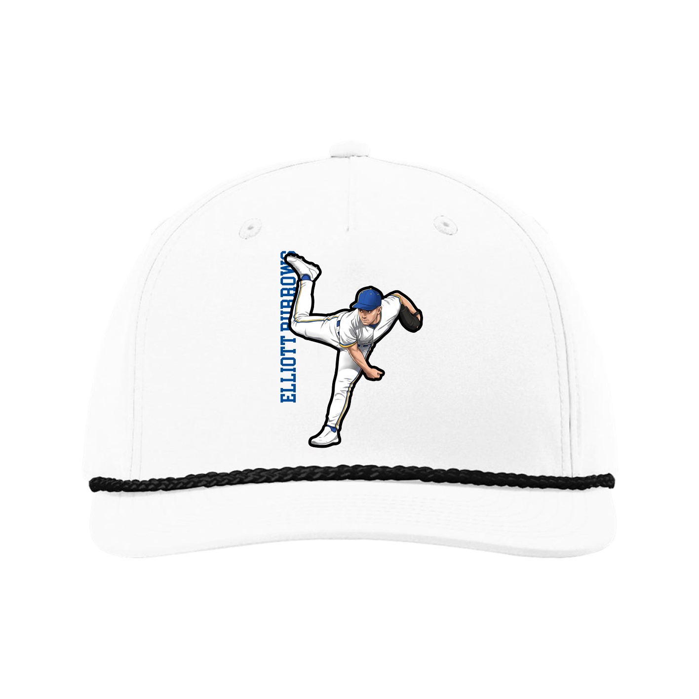 Five-Panel Classic Rope Cap — Name Vertical in White