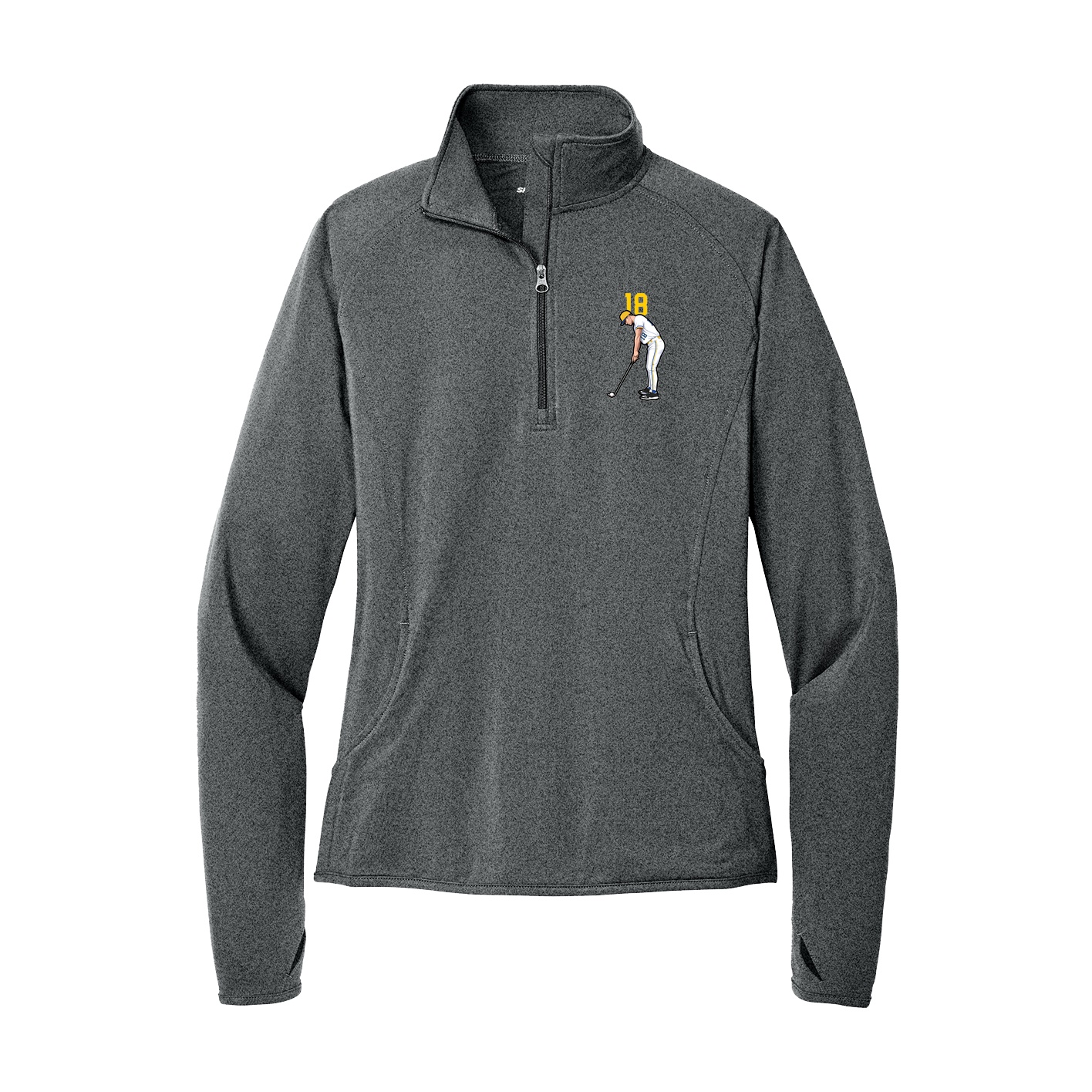 Women's Q-Zip Pullover — Number Top in Grey