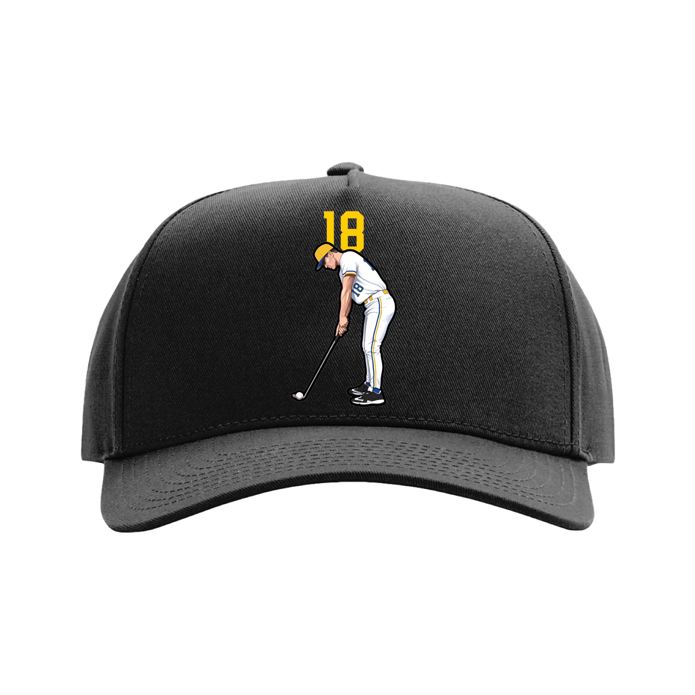 Full Fabric Five-Panel Champ Cap — Number Top in Black