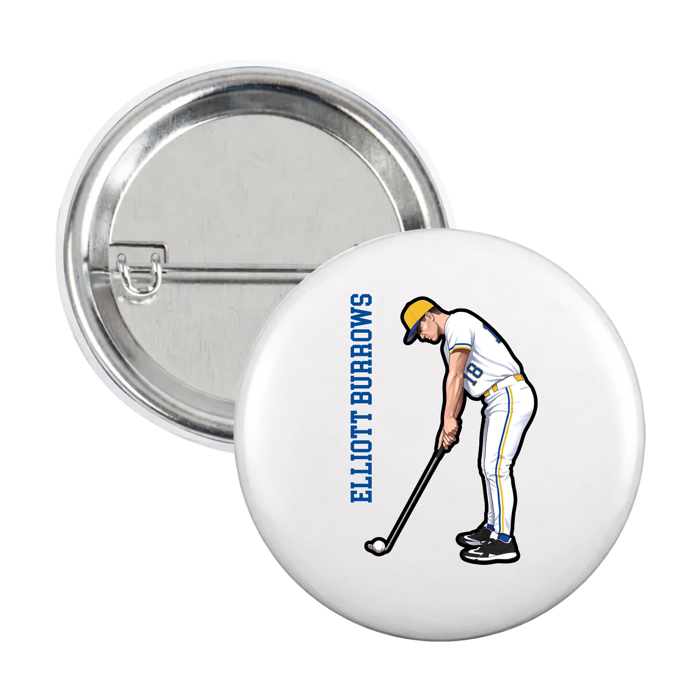 Game Day Button — Name Vertical in White