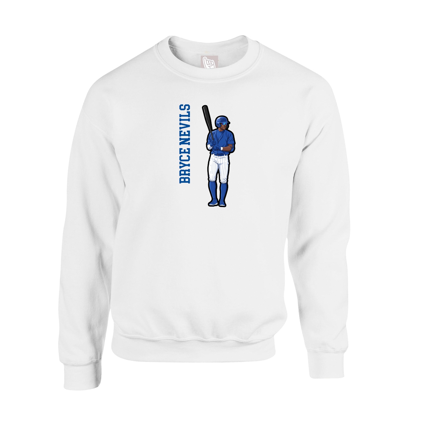 Fleece Crew — Name Vertical in White