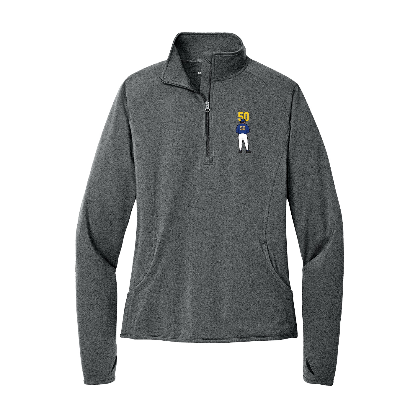 Women's Q-Zip Pullover — Number Top in Grey
