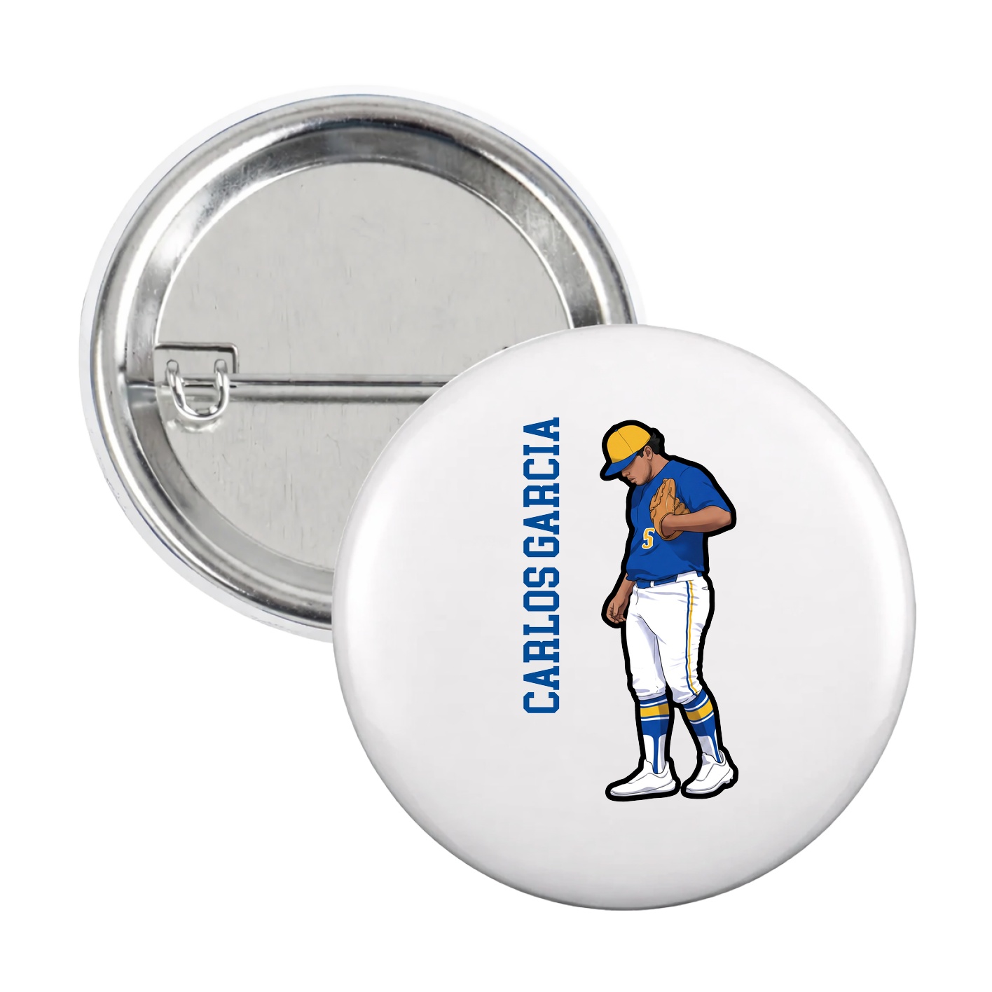 Game Day Button — Name Vertical in White