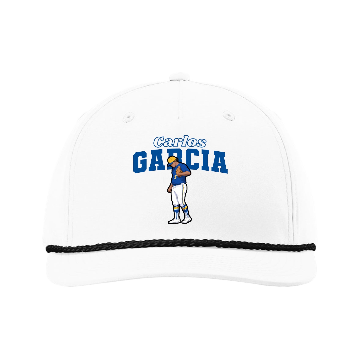 Five-Panel Classic Rope Cap — Name Arch in White