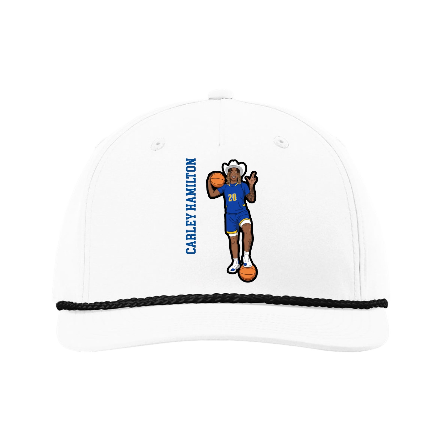 Five-Panel Classic Rope Cap — Name Vertical in White
