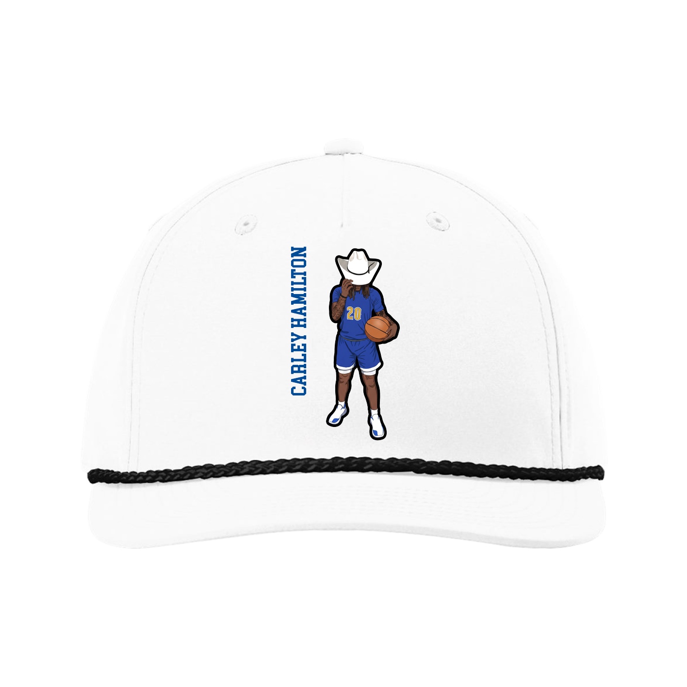 Five-Panel Classic Rope Cap — Name Vertical in White