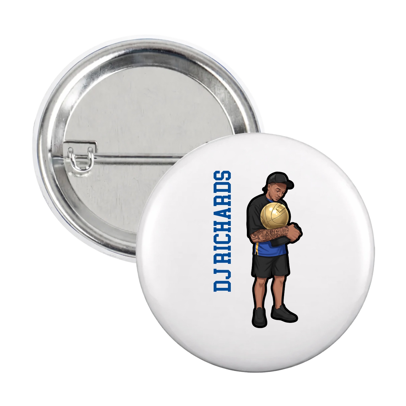 Game Day Button — Name Vertical in White
