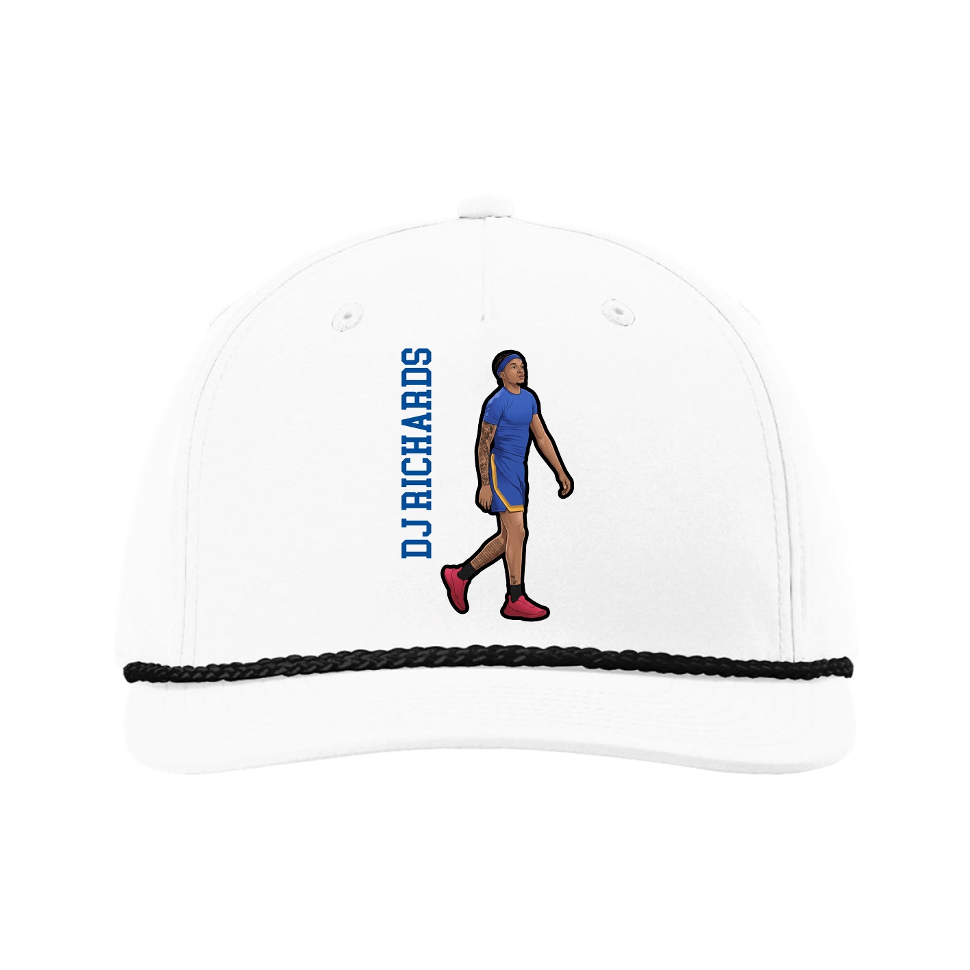 Five-Panel Classic Rope Cap — Name Vertical in White