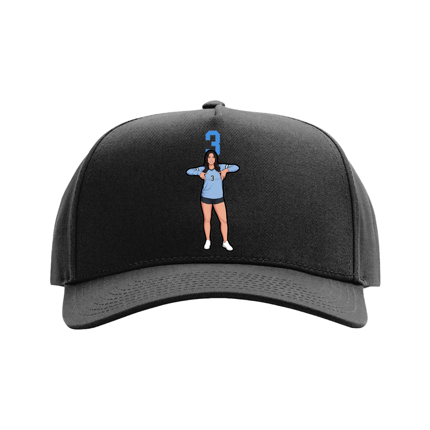 Full Fabric Five-Panel Champ Cap — Number Top in Black