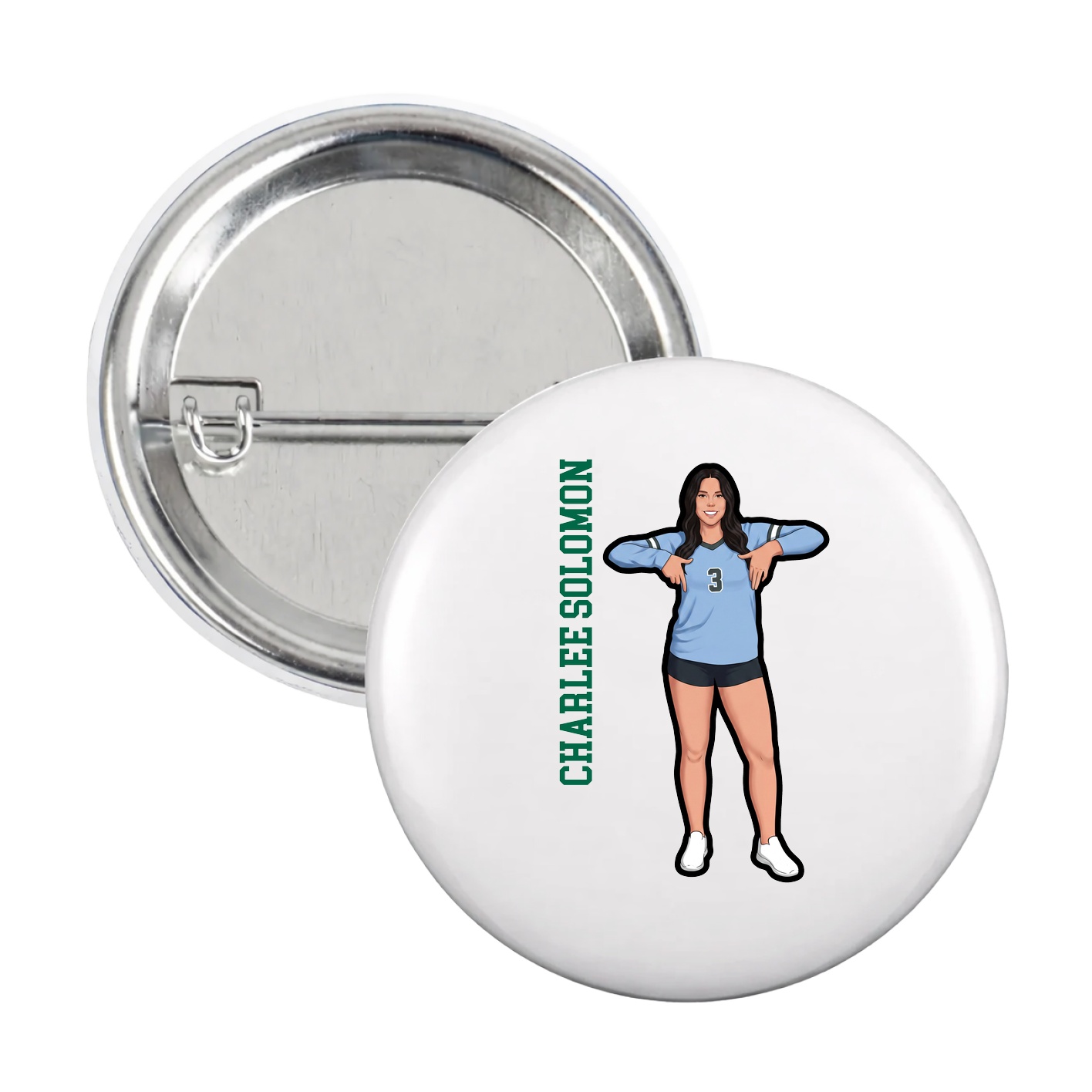 Game Day Button — Name Vertical in White