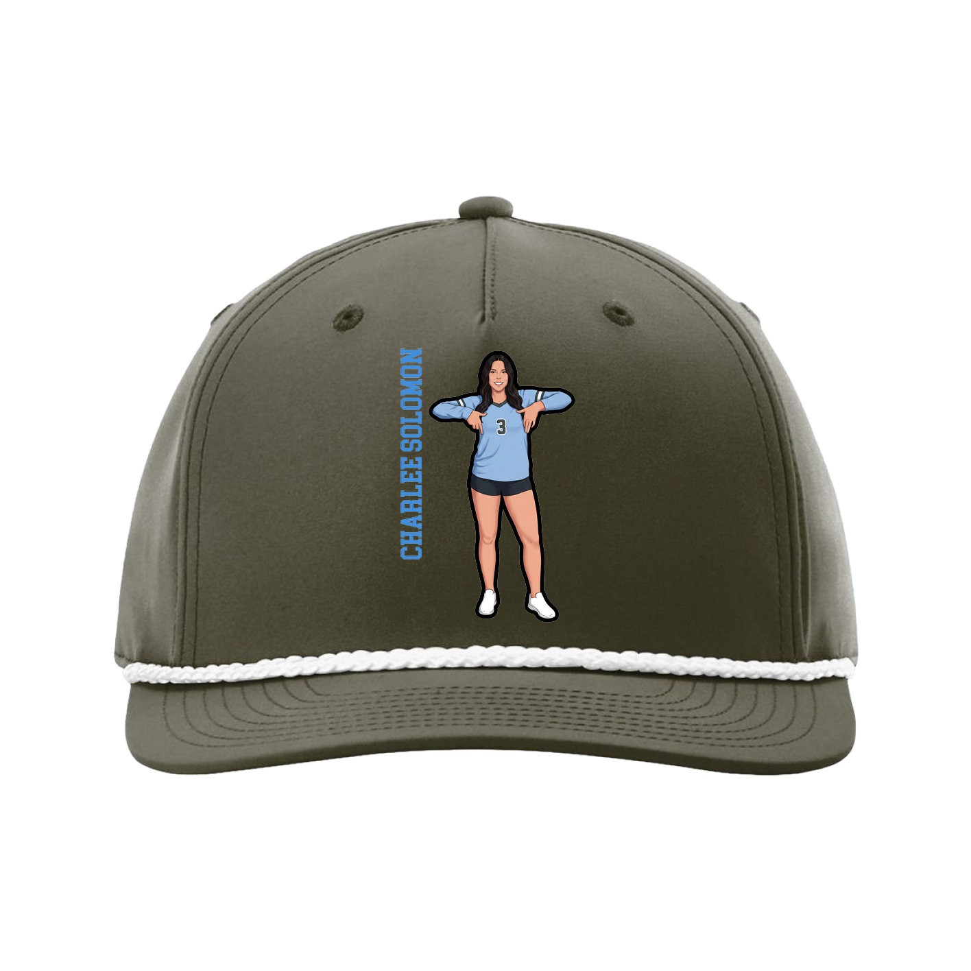 Five-Panel Classic Rope Cap — Name Vertical in Green
