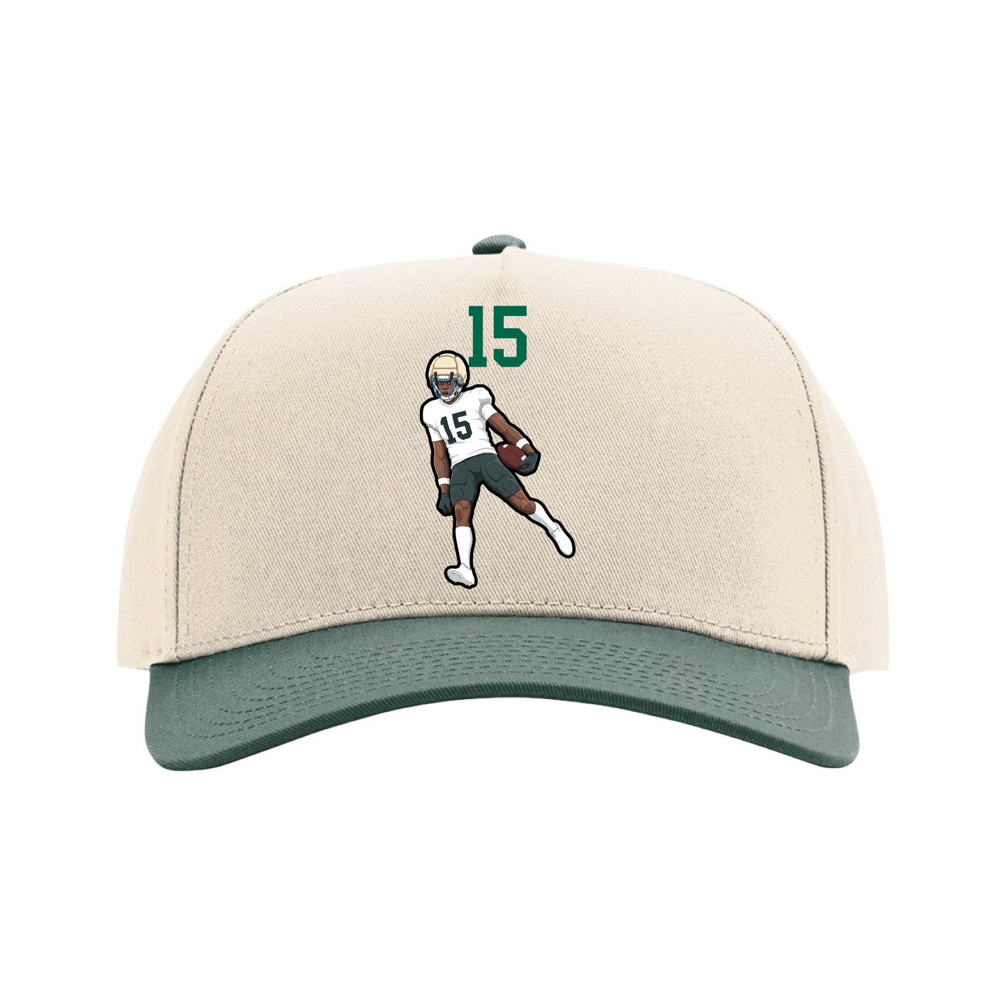 Full Fabric Five-Panel Champ Cap — Number Top in Cream/Green