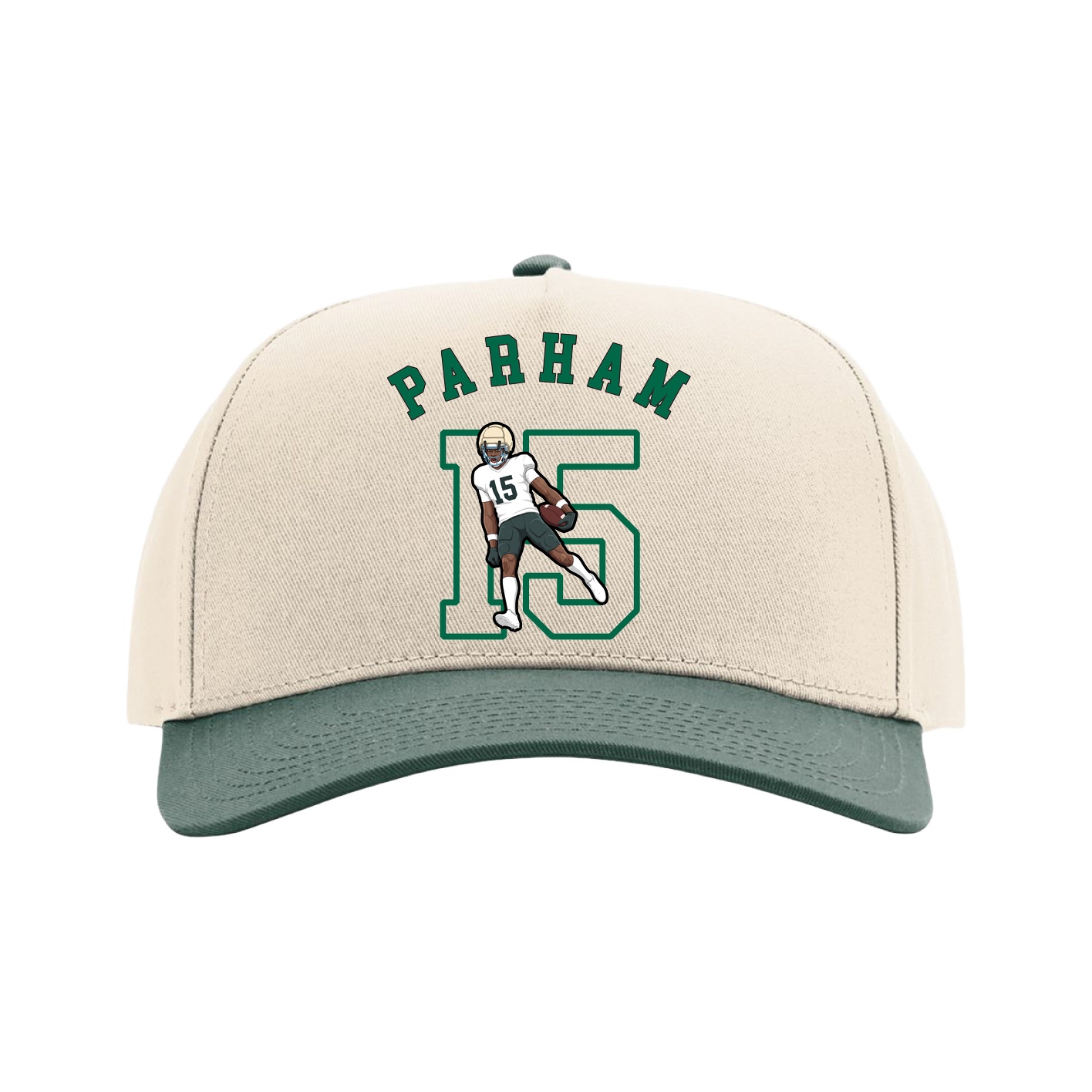 Full Fabric Five-Panel Champ Cap — Shirsey Arch in Cream/Green