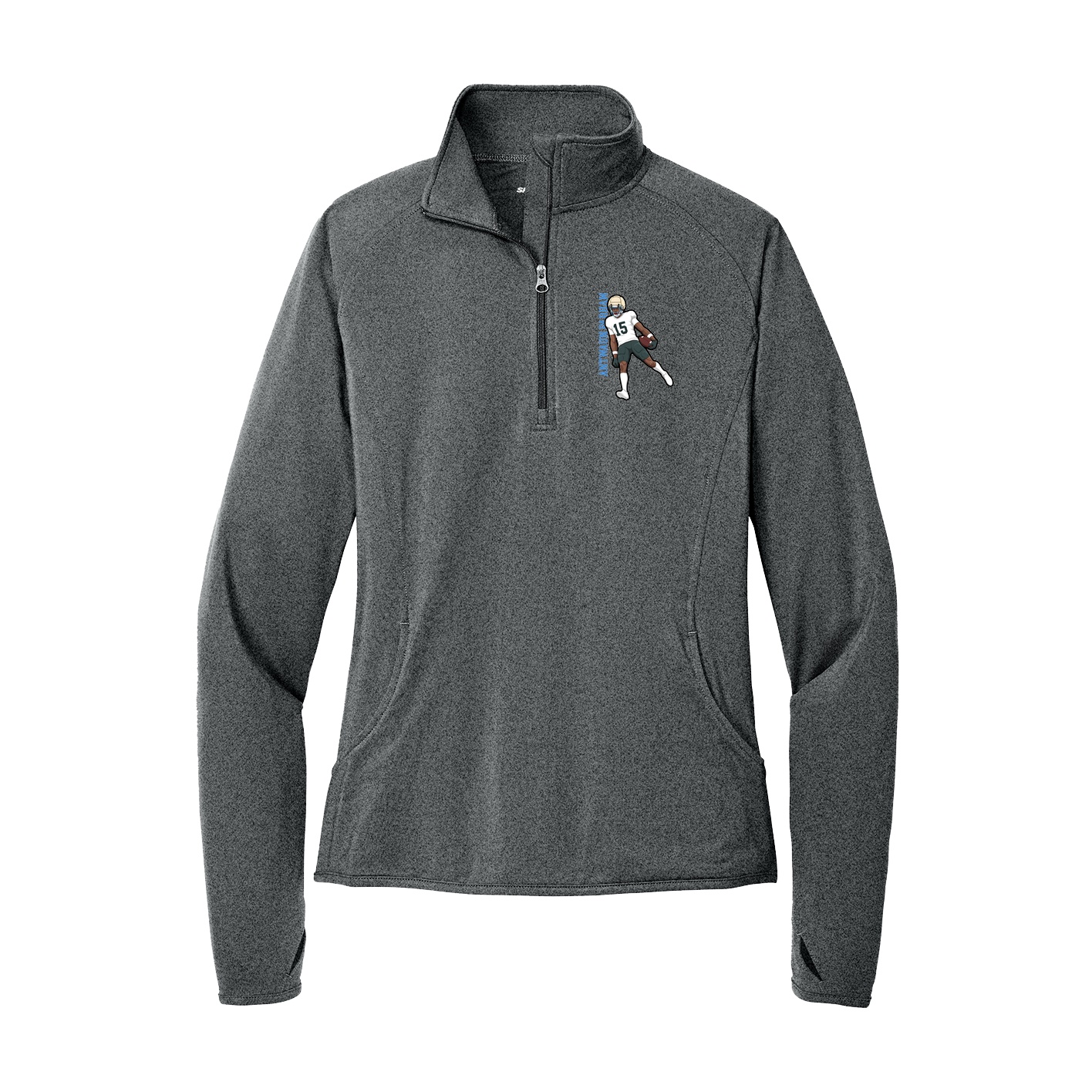 Women's Q-Zip Pullover — Name Vertical in Grey