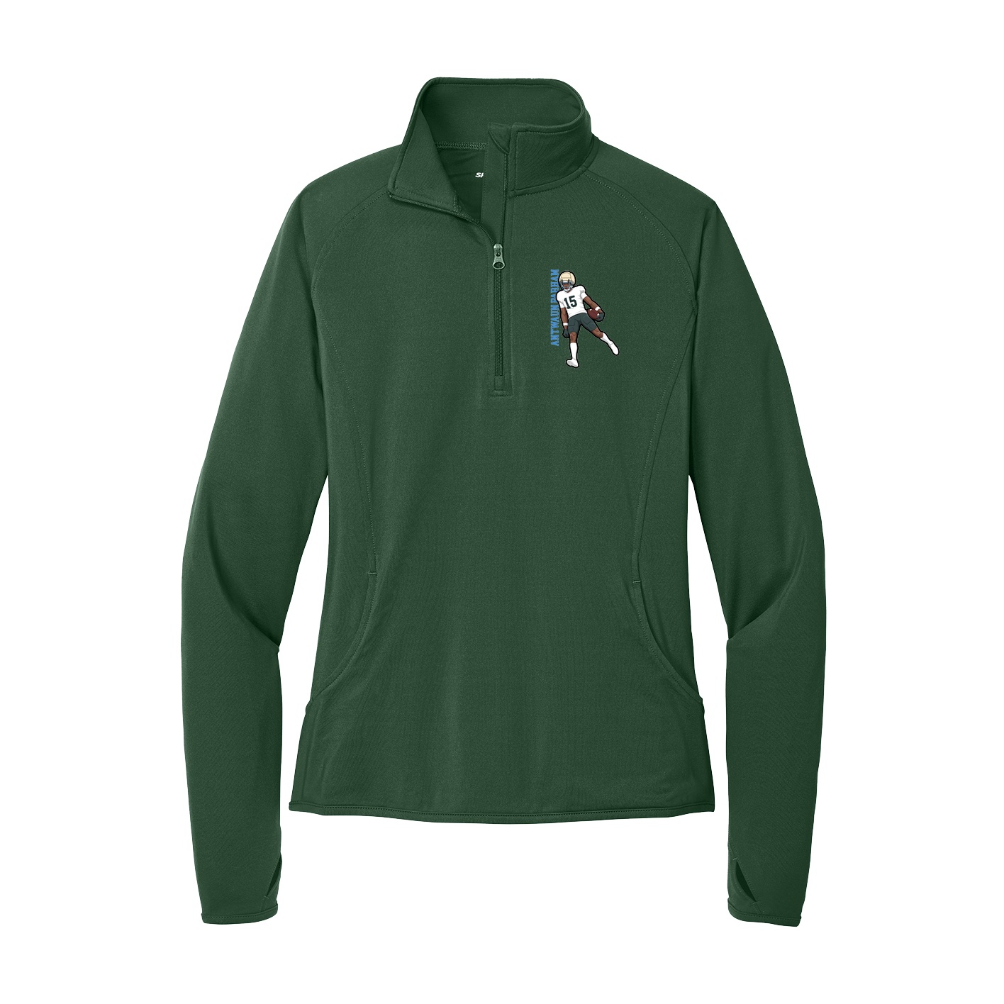 Women's Q-Zip Pullover — Name Vertical in Green