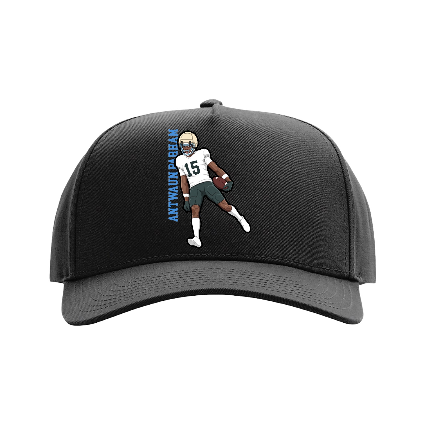 Full Fabric Five-Panel Champ Cap — Name Vertical in Black