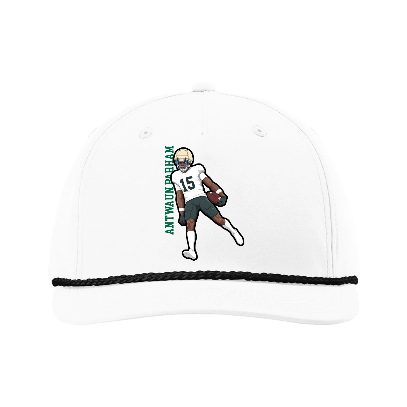 Five-Panel Classic Rope Cap — Name Vertical in White