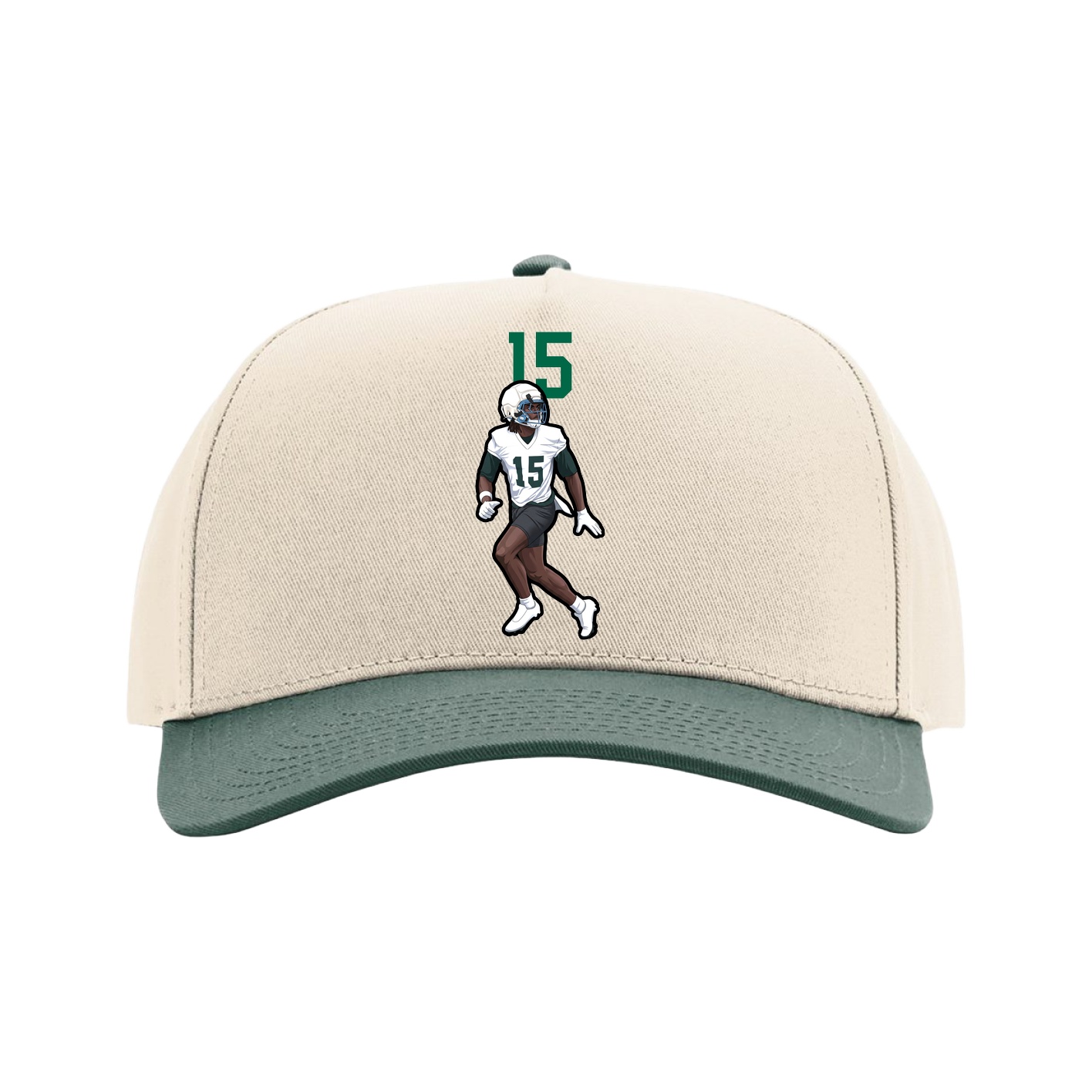 Full Fabric Five-Panel Champ Cap — Number Top in Cream/Green