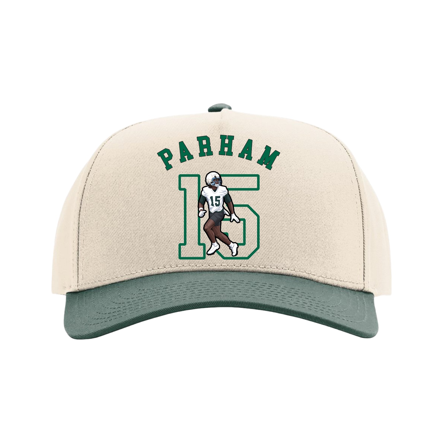 Full Fabric Five-Panel Champ Cap — Shirsey Arch in Cream/Green
