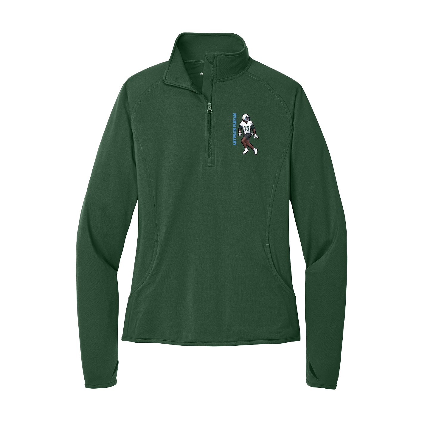 Women's Q-Zip Pullover — Name Vertical in Green