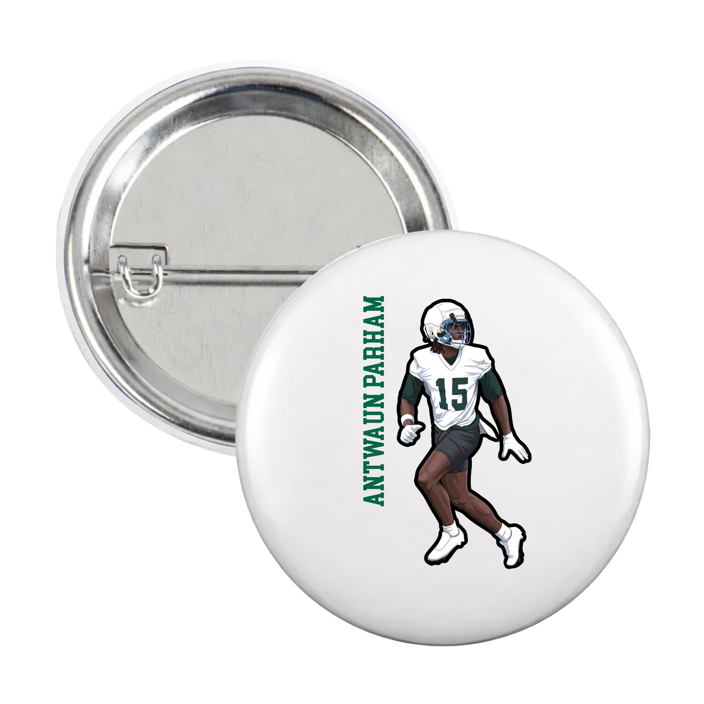 Game Day Button — Name Vertical in White
