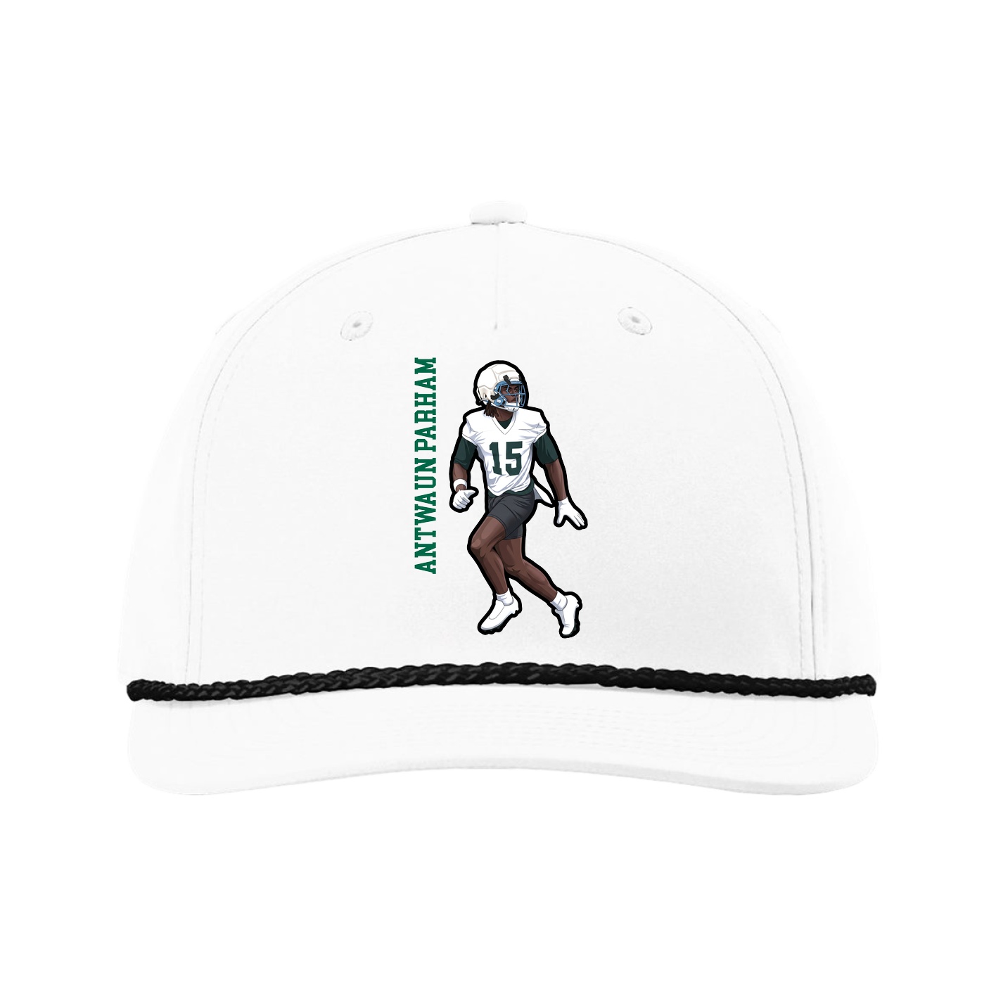 Five-Panel Classic Rope Cap — Name Vertical in White