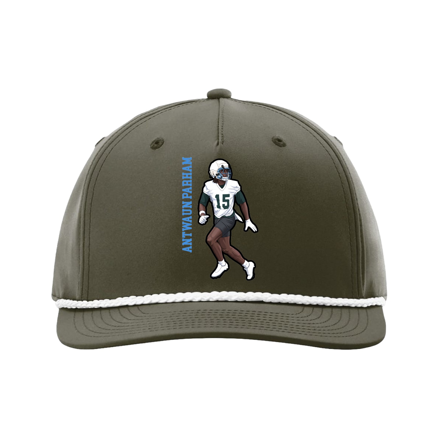 Five-Panel Classic Rope Cap — Name Vertical in Green