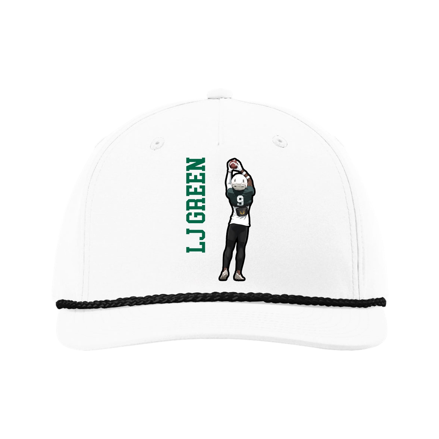 Five-Panel Classic Rope Cap — Name Vertical in White