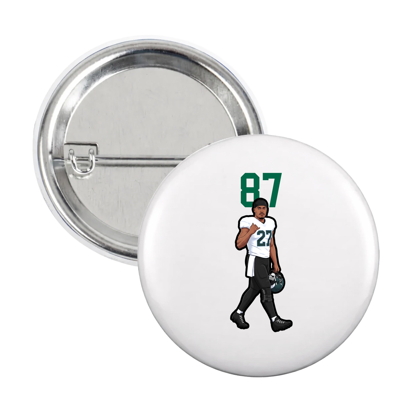 Game Day Button — Number Top in White