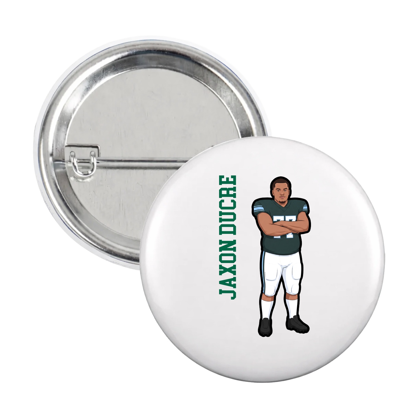 Game Day Button — Name Vertical in White