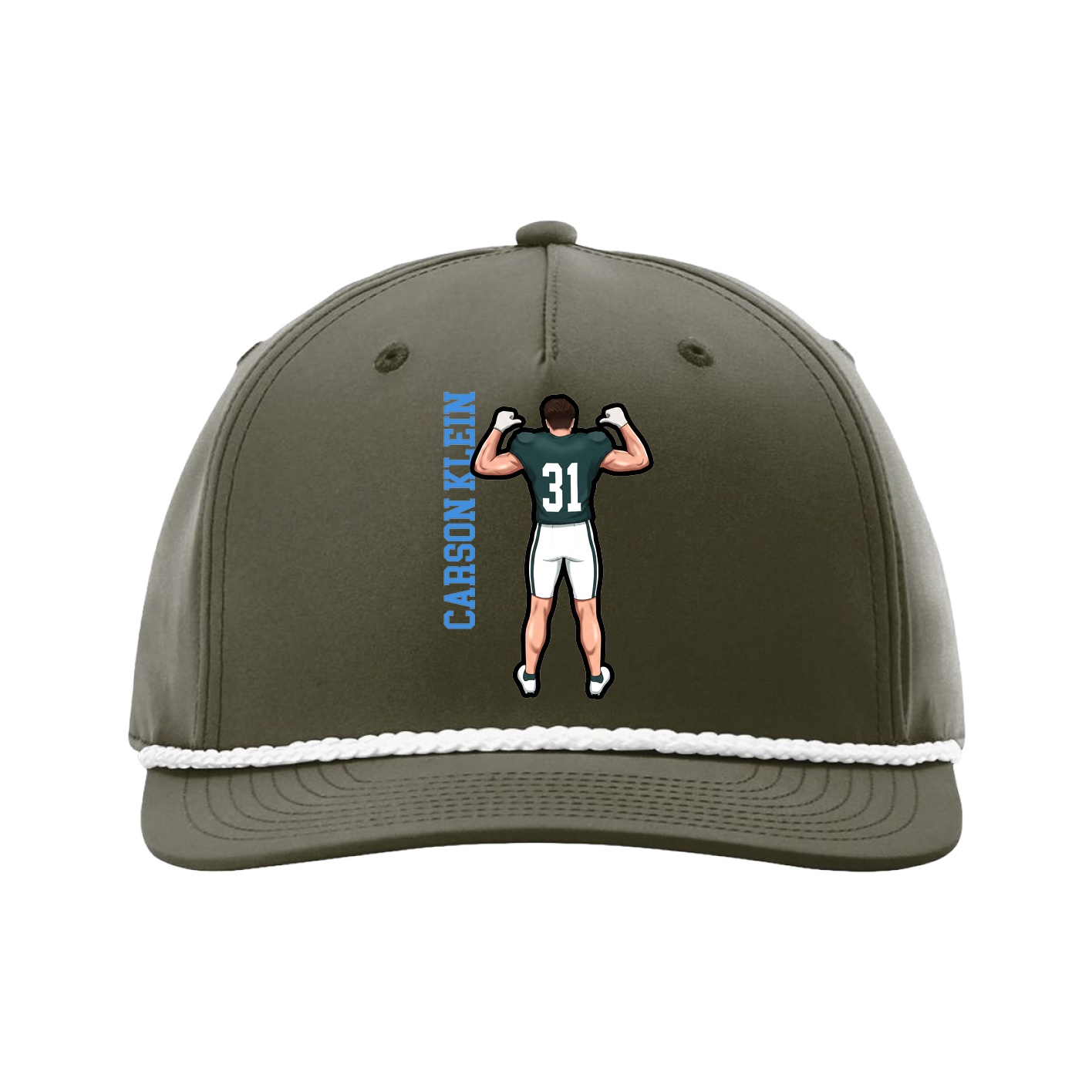 Five-Panel Classic Rope Cap — Name Vertical in Green