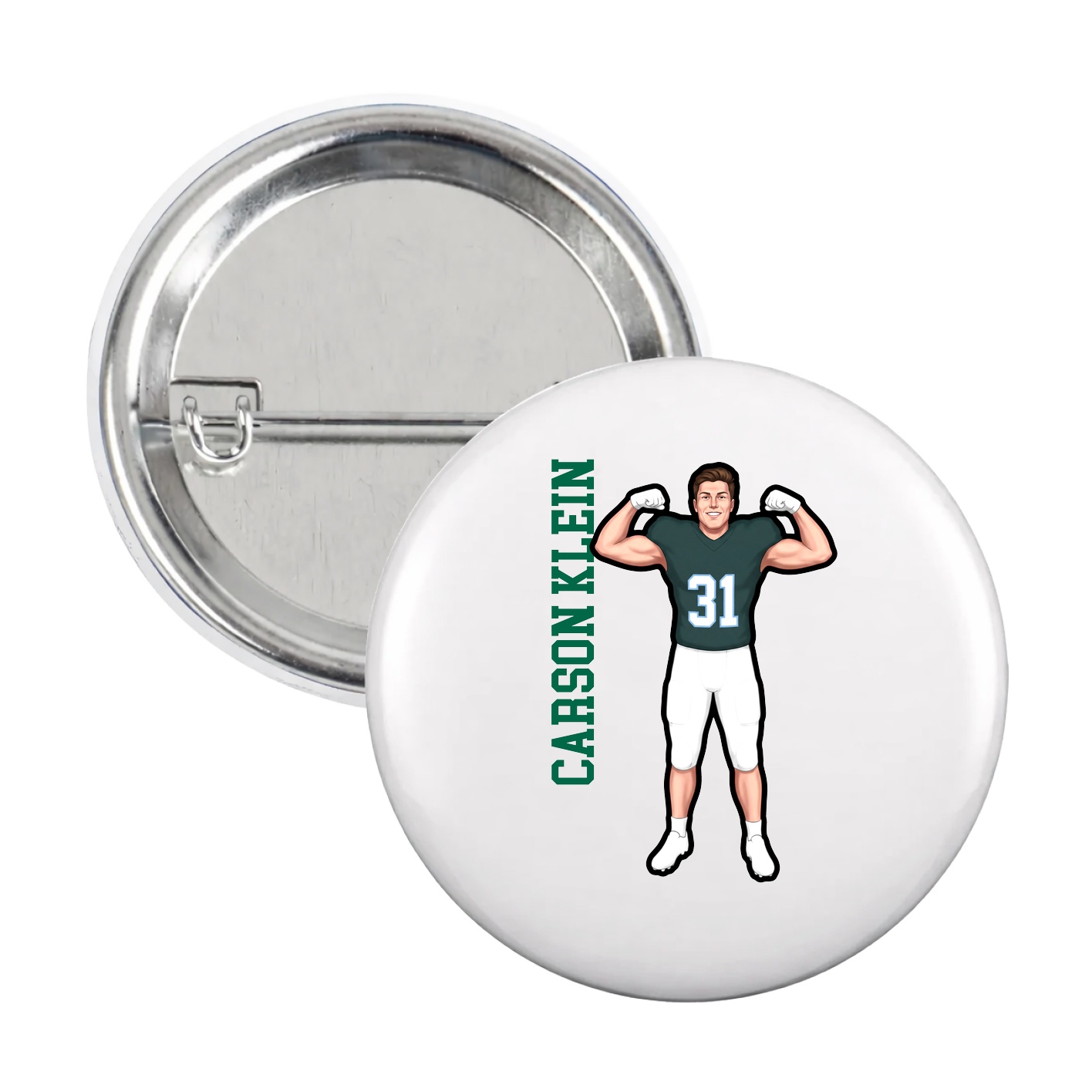 Game Day Button — Name Vertical in White