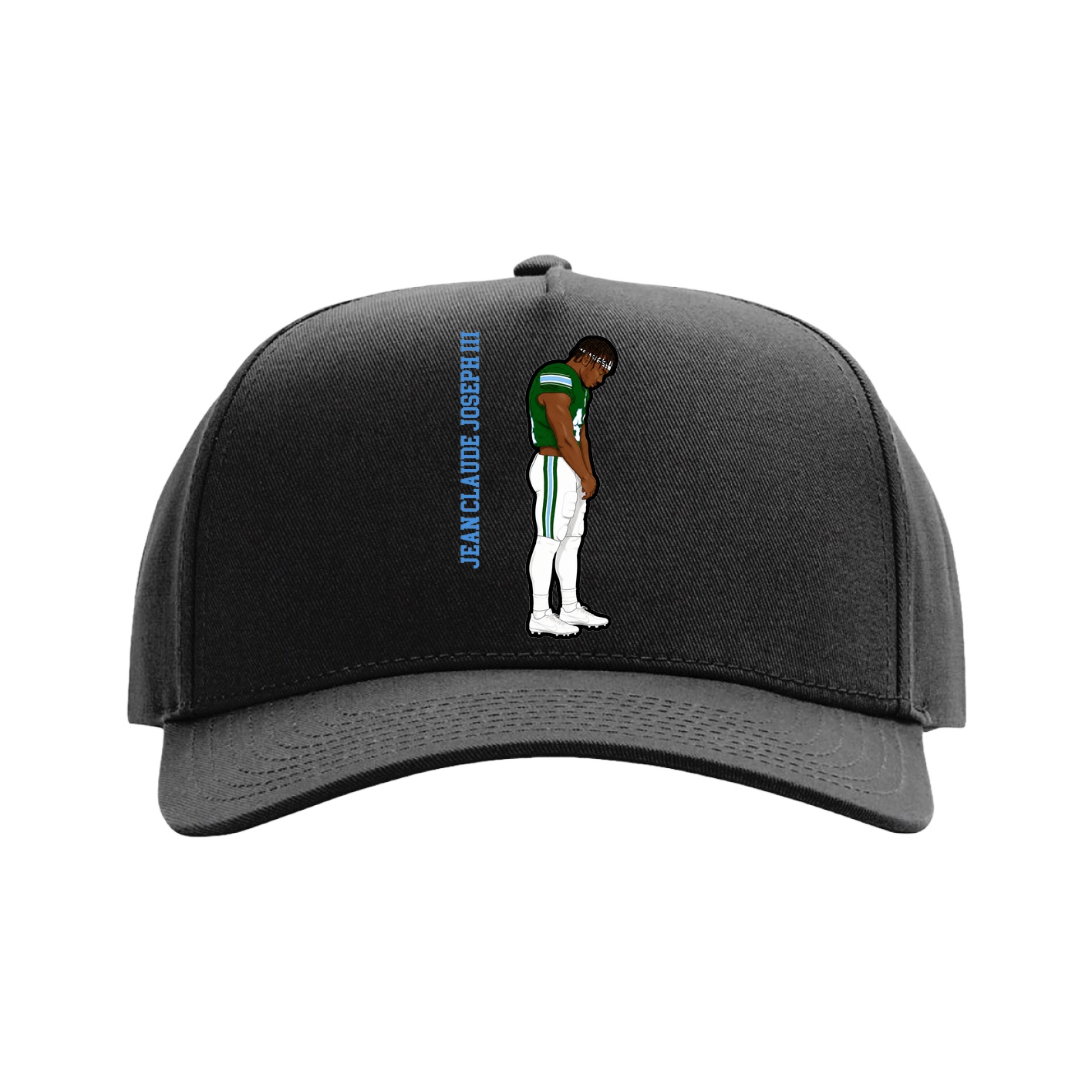 Full Fabric Five-Panel Champ Cap — Name Vertical in Black