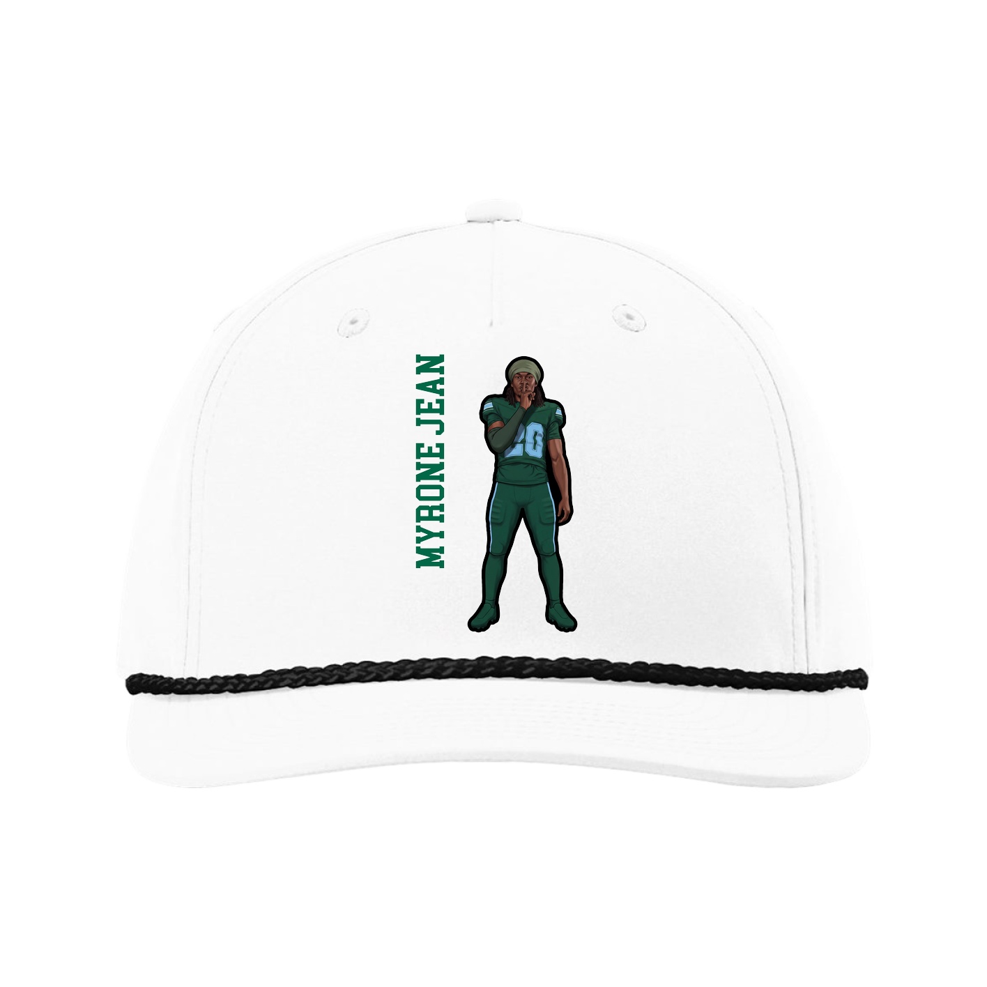 Five-Panel Classic Rope Cap — Name Vertical in White
