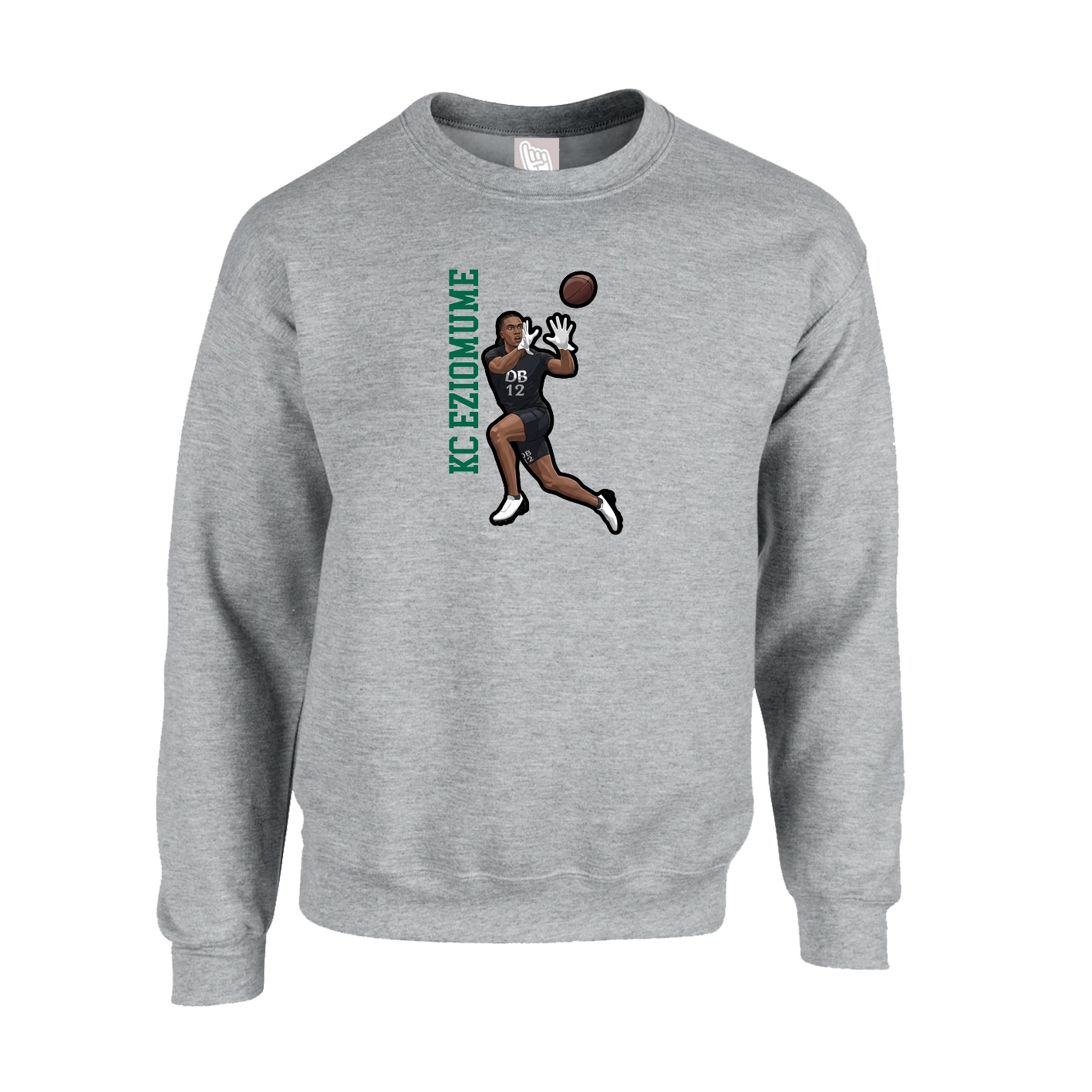 Fleece Crew — Name Vertical in Grey