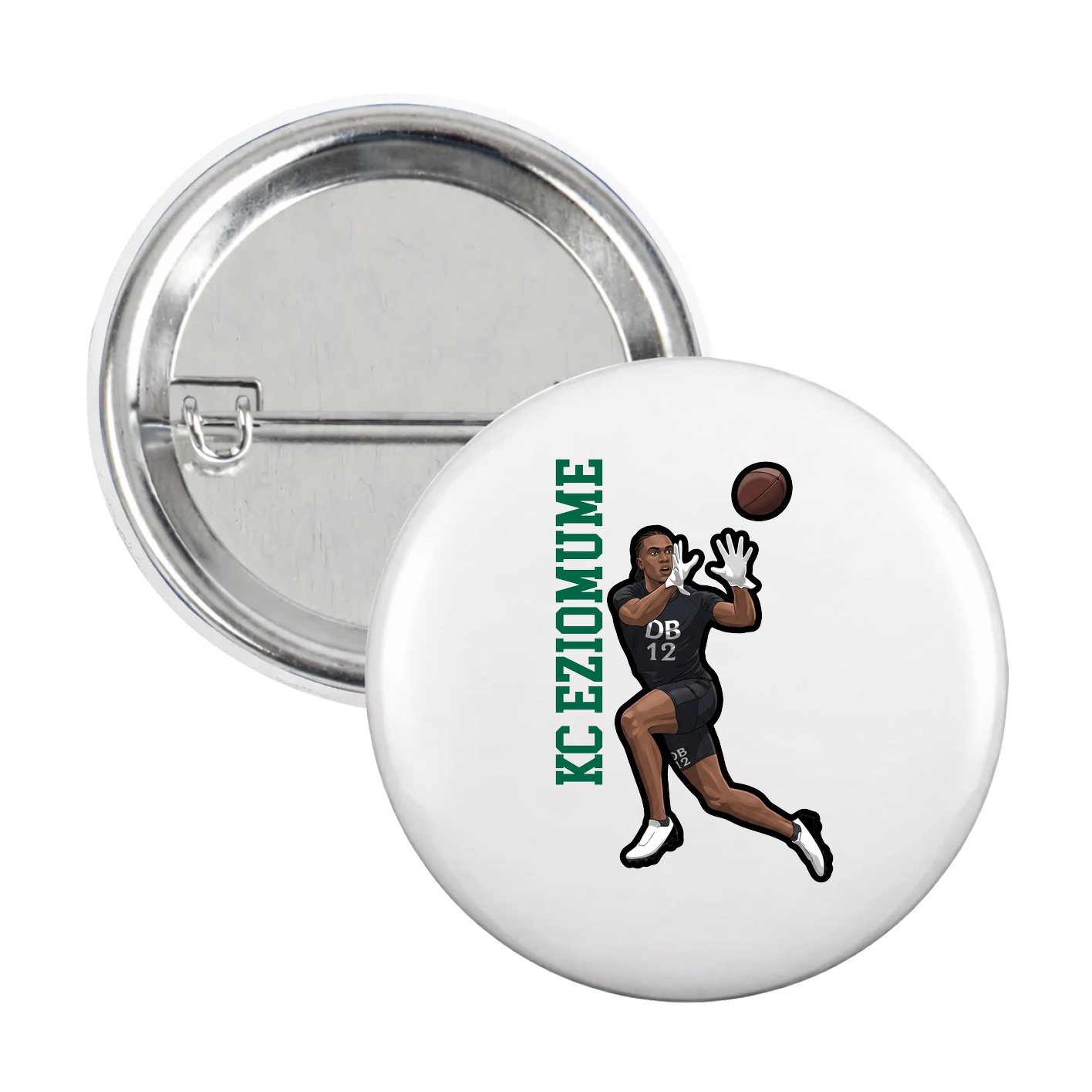 Game Day Button — Name Vertical in White