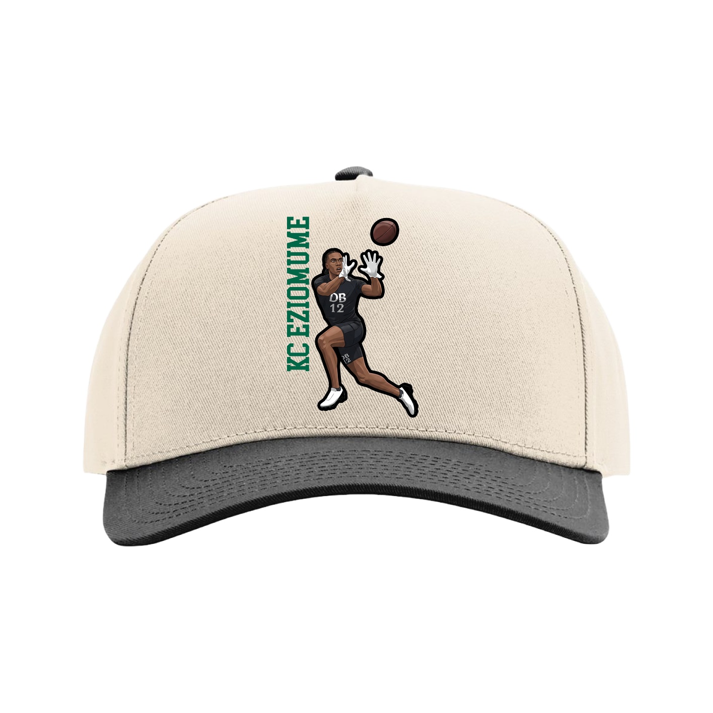 Full Fabric Five-Panel Champ Cap — Name Vertical in Cream/Black