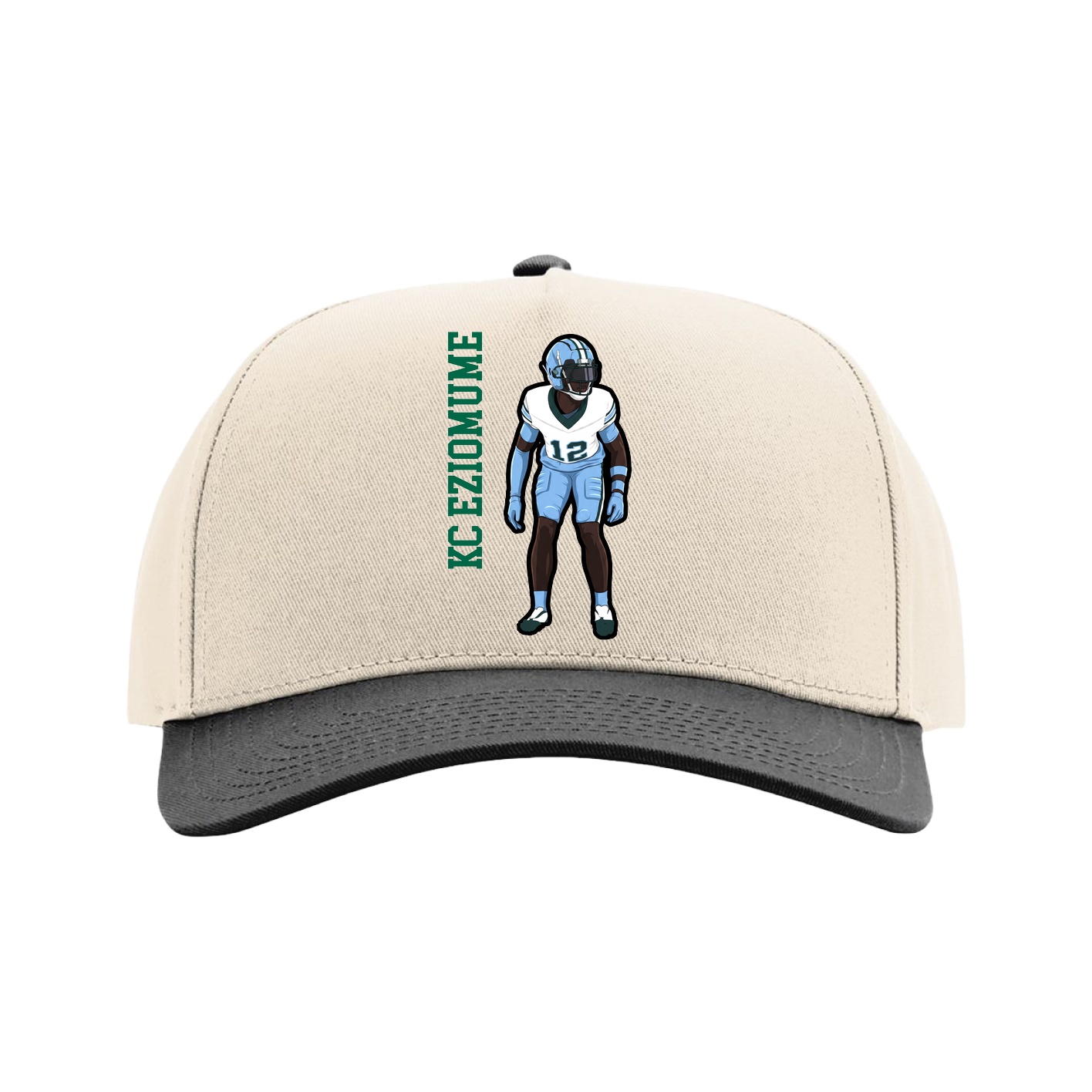 Full Fabric Five-Panel Champ Cap — Name Vertical in Cream/Black