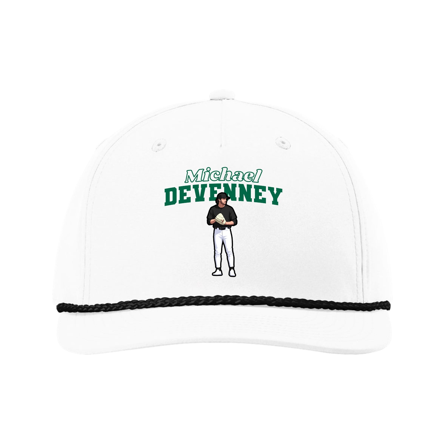 Five-Panel Classic Rope Cap — Name Arch in White