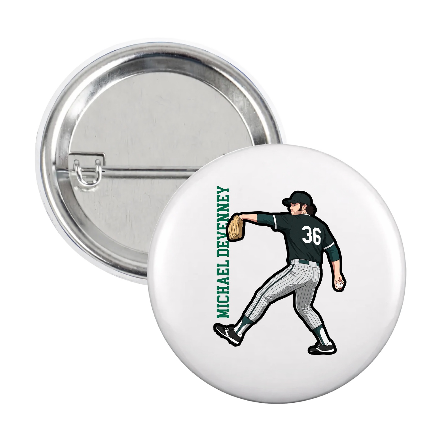 Game Day Button — Name Vertical in White